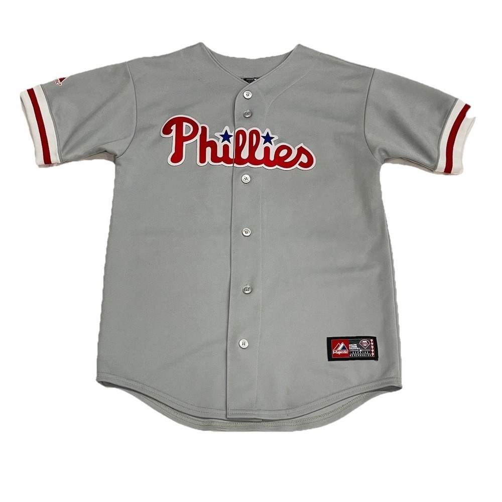 Cliff Lee # 33 Philadelphia Phillies Majestic Gray Cool Base Jersey YOUTH SIZE L